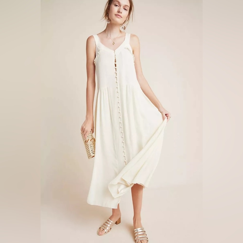 NWT Anthropologie Eri +Ali  Cream Audra Midi Dress Size XS Z354